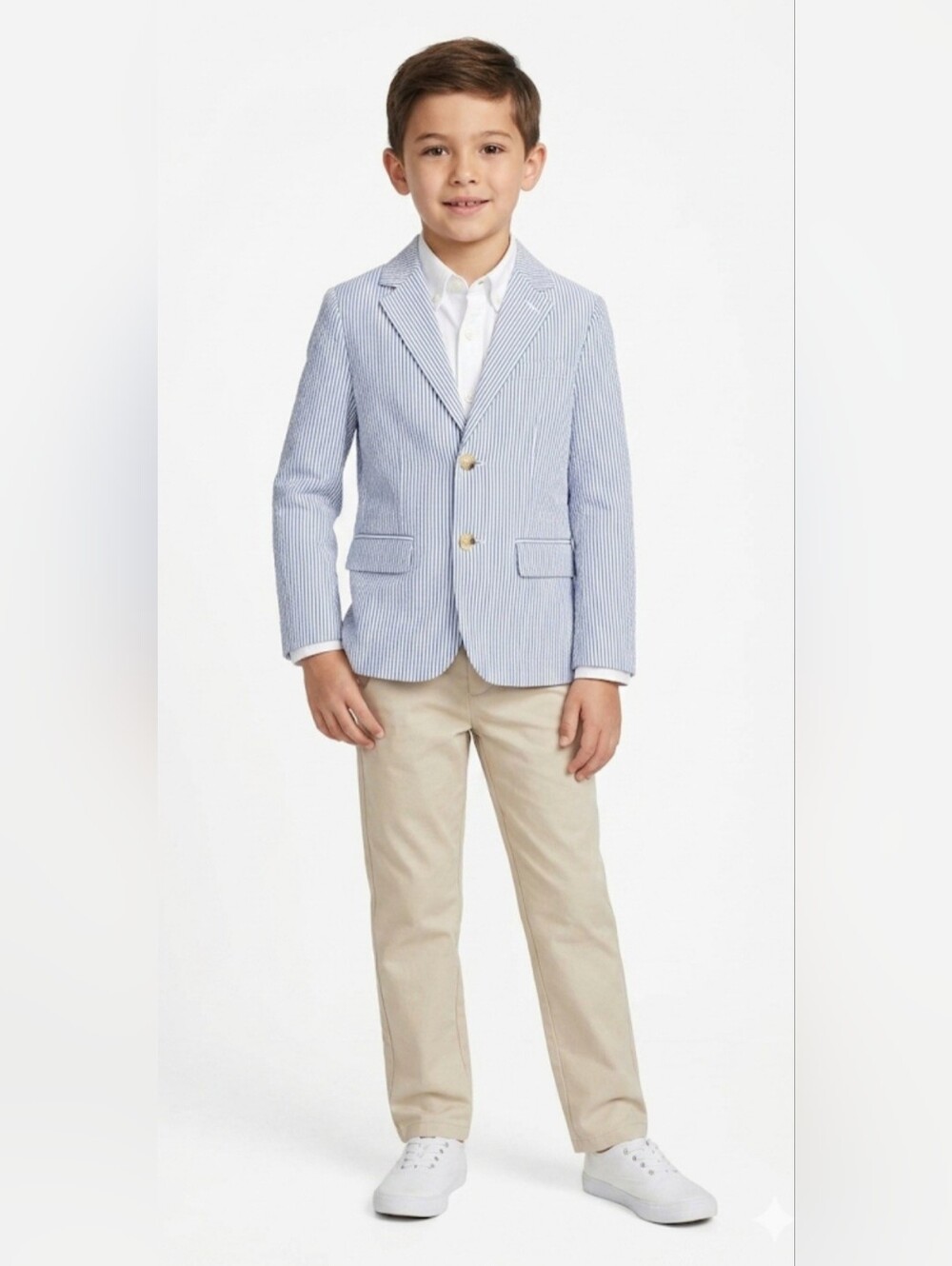 JANIE AND JACK  Boys Blue & White Seersucker Blazer Classic Kids Jacket Size 8.